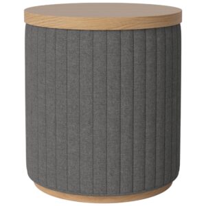 Bolia Tmavě šedý čalouněný taburet Rigato 40 cm s dubovým podnosem