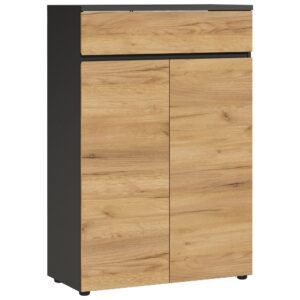 Germania Tmavě šedá kancelářská skříň Lissabon 120 x 80 cm s dubovým dekorem