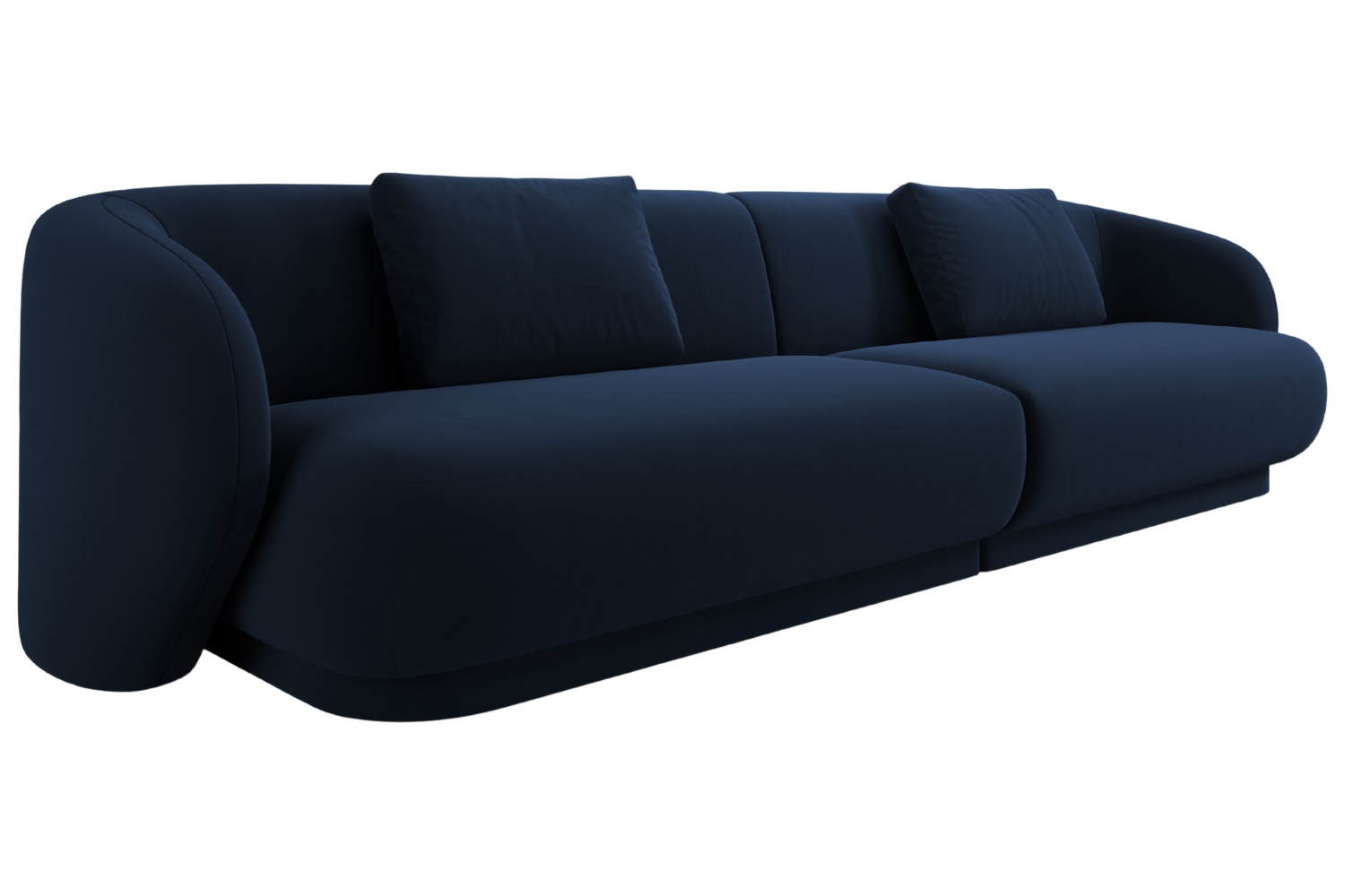 Cosmopolitan Design Tmavě modrá sametová čtyřmístná pohovka Camden 304 cm